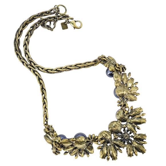 Banana Republic Wimsigoth Statement Necklace Brass Tone Navy Blue Rhinestones - Picture 6 of 9